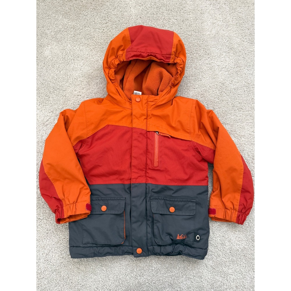 REI Co-op Toddler 3T Insulated Fleece Lined Parka Jacket Orange Red Grey